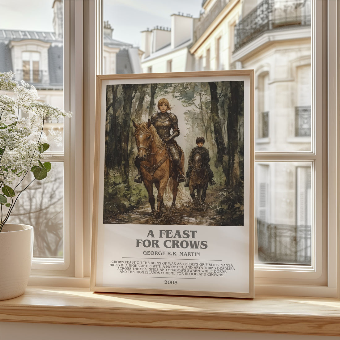 A Feast For Crows Bookish Wall Art by George R.R. Martin – framed print by a bright window
