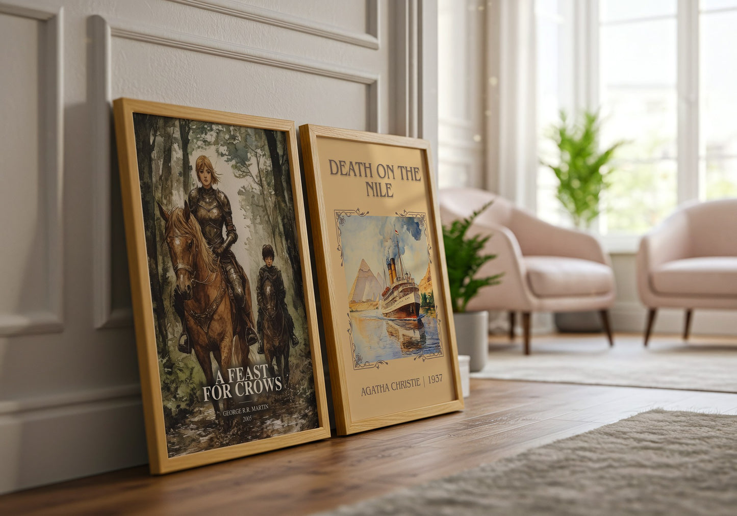 A Feast For Crows watercolour print framed by window – literary home decor