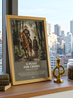 A Feast For Crows Bookish Wall Art by George R.R. Martin – framed print on a city-view windowsill