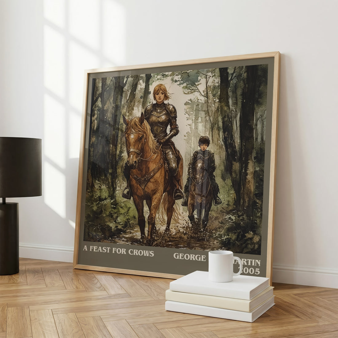 A Feast For Crows Literary Art Print by George R.R. Martin – large square framed print leaning against a wall