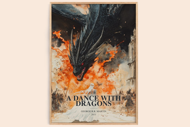 A Dance With Dragons watercolour book poster by George R.R. Martin – framed literary art print