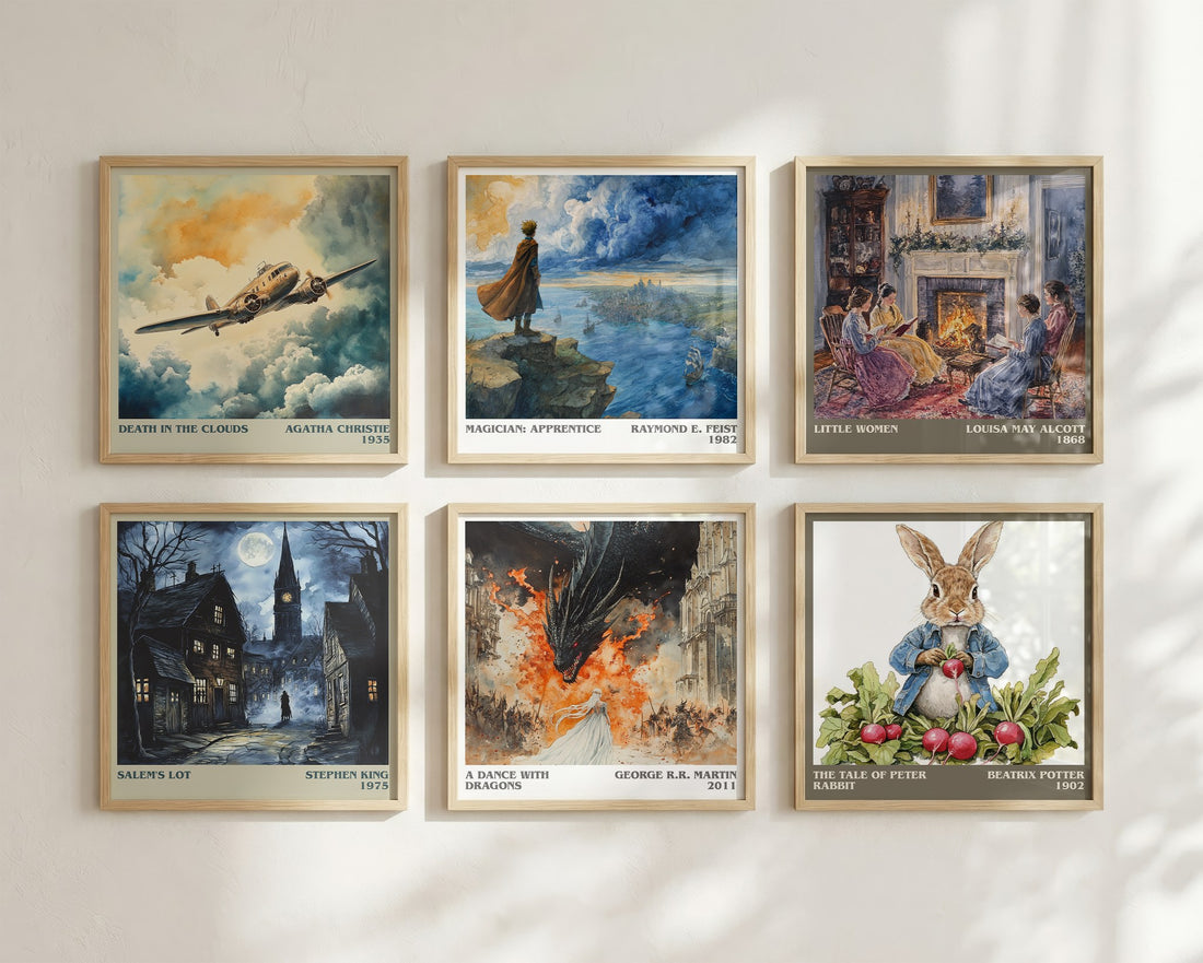 A Dance With Dragons Literary Art Print by George R.R. Martin – square print in a six-frame gallery wall