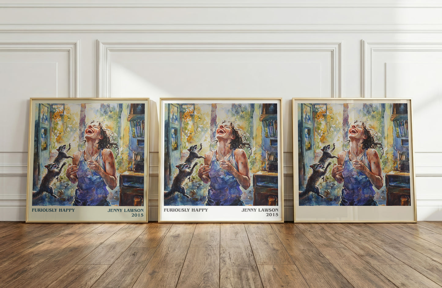 Furiously Happy literary print framed by window – literary home decor