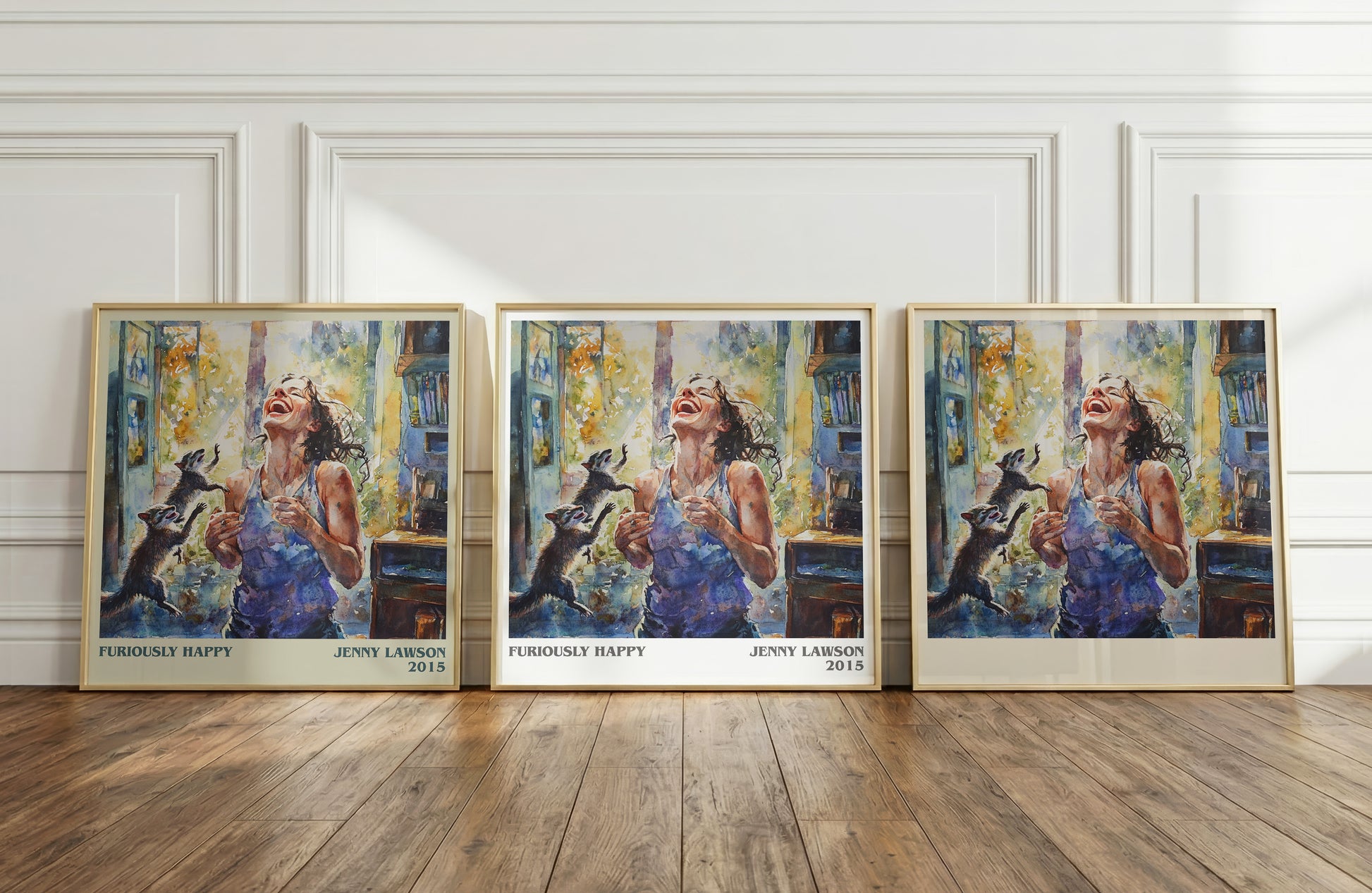 Furiously Happy literary print framed by window – literary home decor