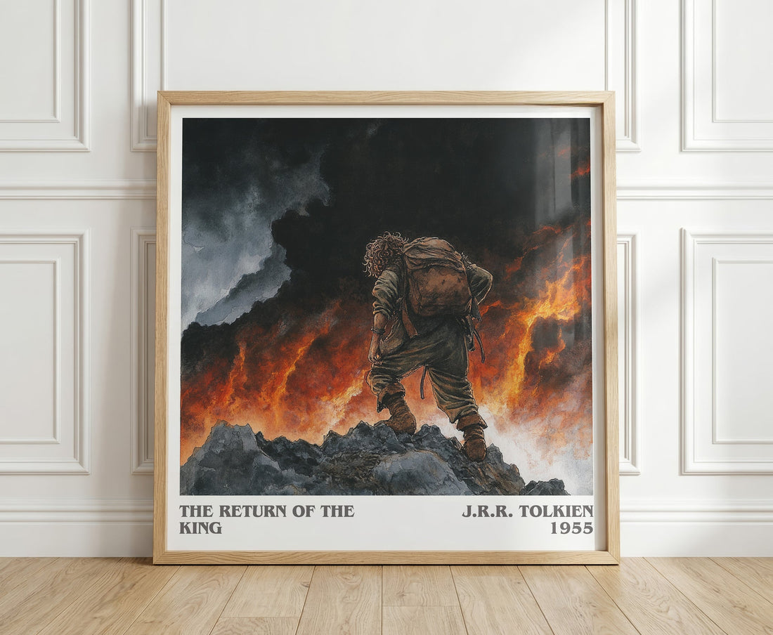 The Return Of The King literary print in frame leaning in hallway – fantasy wall art (mockup)
