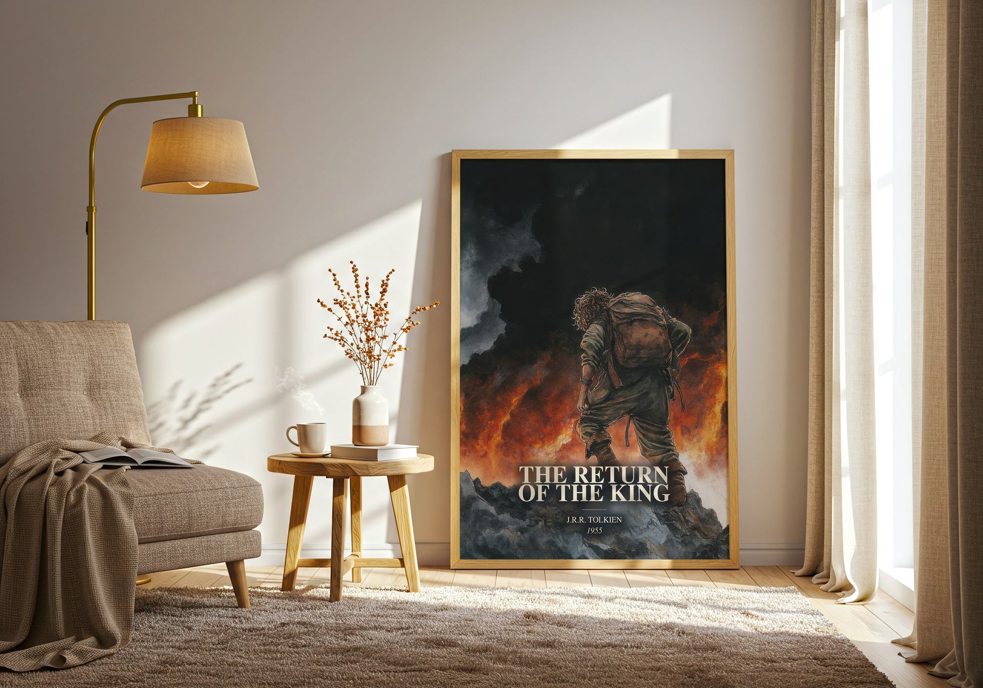The Return Of The King watercolour print in frame leaning in hallway – fantasy wall art