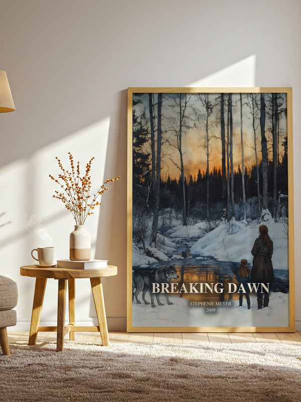 Breaking Dawn watercolour print in frame leaning in hallway – young adult wall art