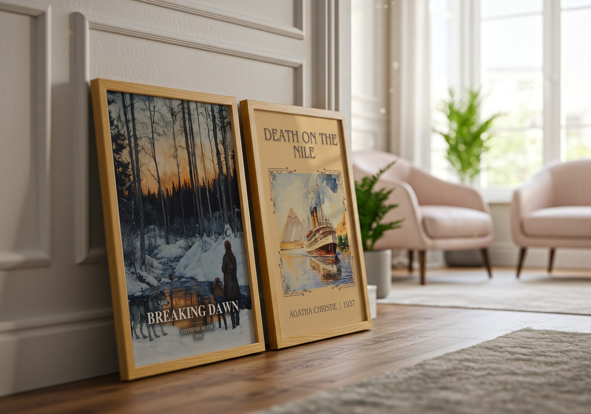 Breaking Dawn watercolour print framed by window – literary home decor