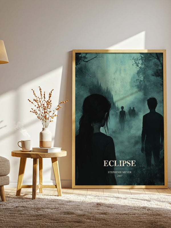 Eclipse watercolour print in frame leaning in hallway – young adult wall art