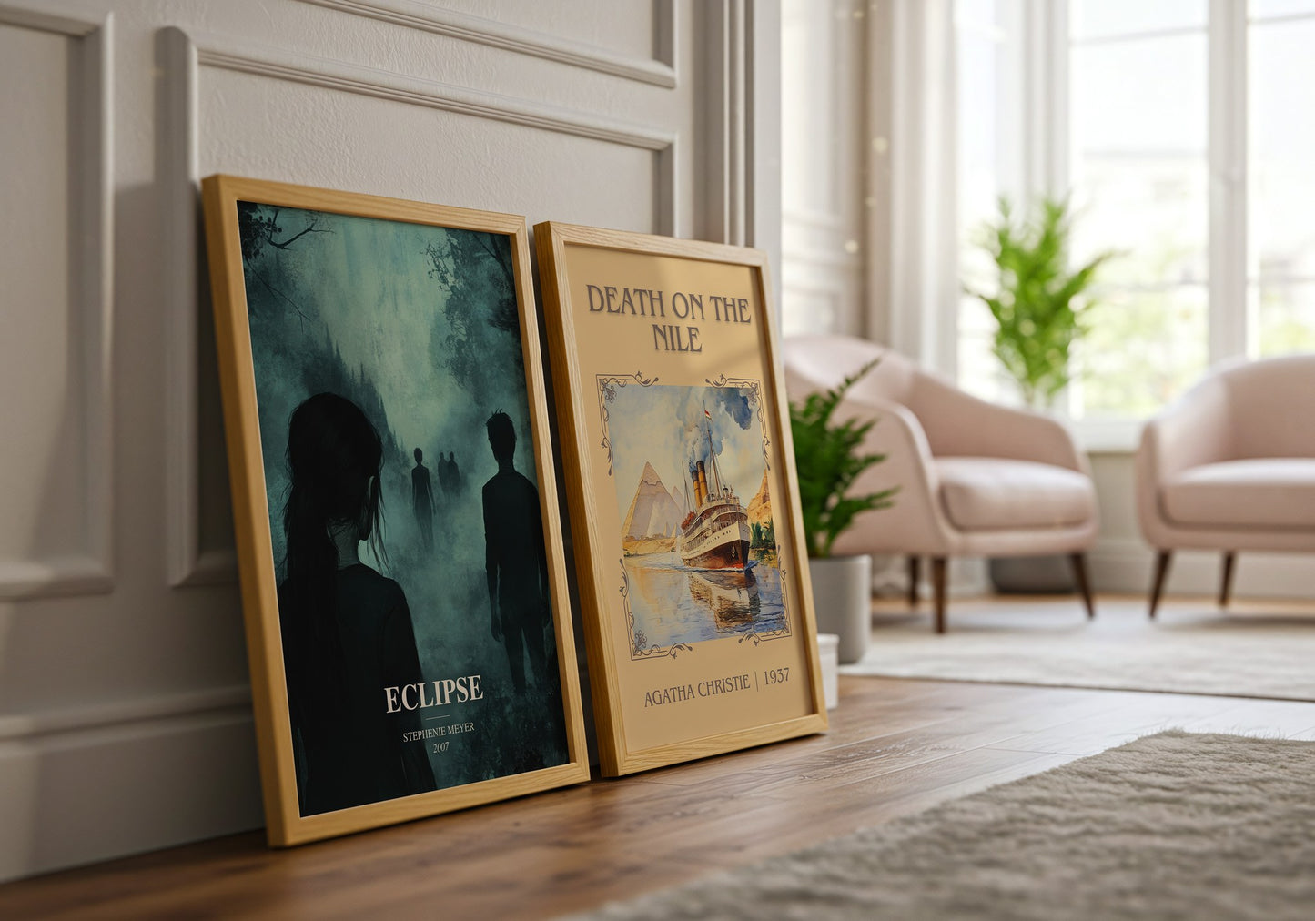 Eclipse watercolour print framed by window – literary home decor