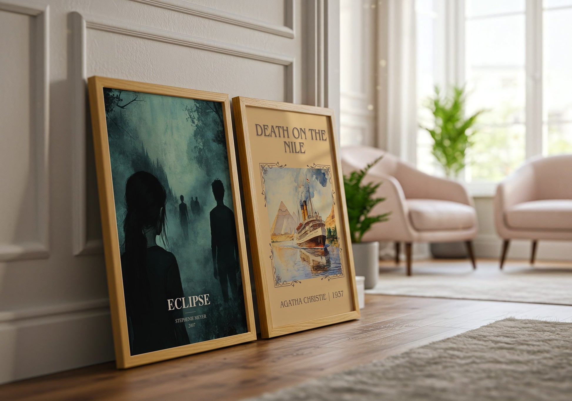 Eclipse watercolour print framed by window – literary home decor