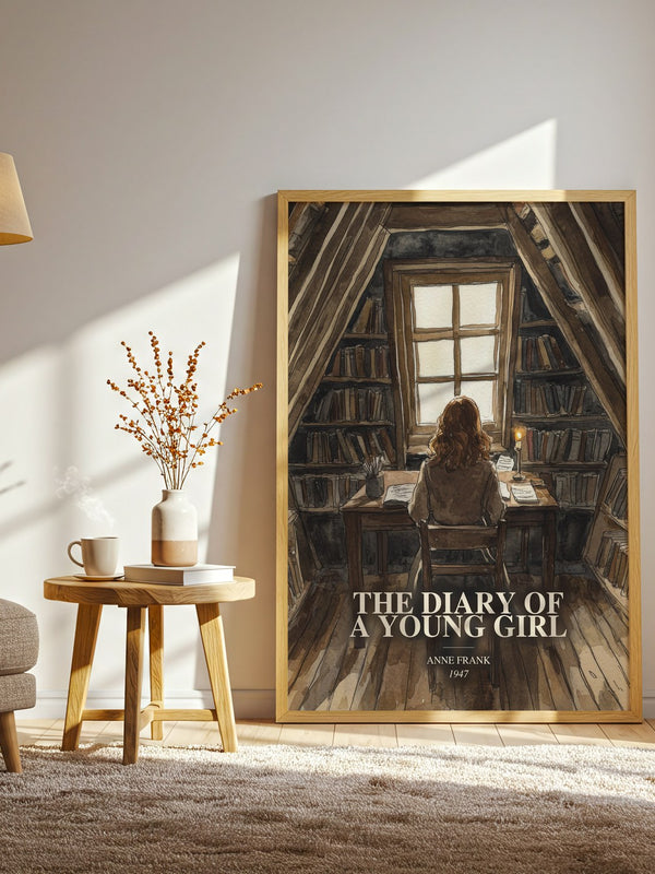 The Diary Of A Young Girl watercolour print in frame leaning in hallway – memoir wall art