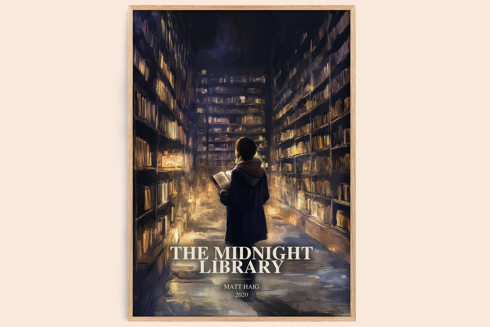 The Midnight Library watercolour book poster by Matt Haig – framed literary art print