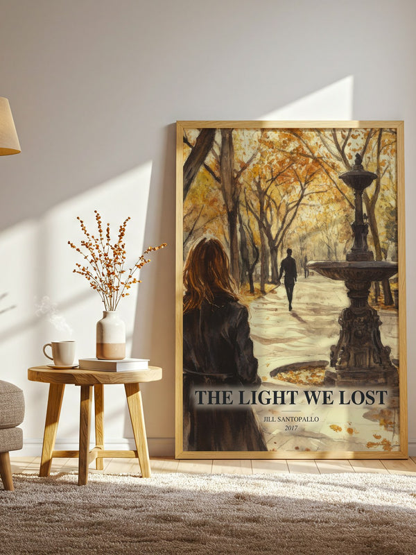 The Light We Lost watercolour print in frame leaning in hallway – contemporary fiction wall art