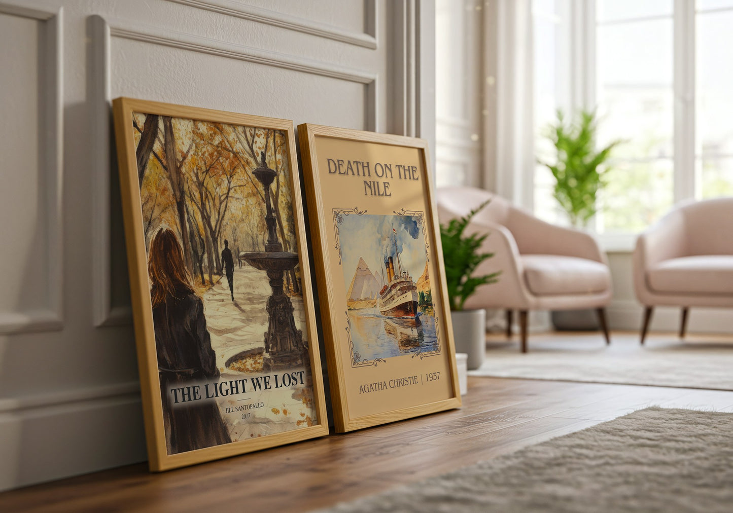 The Light We Lost watercolour print framed by window – literary home decor
