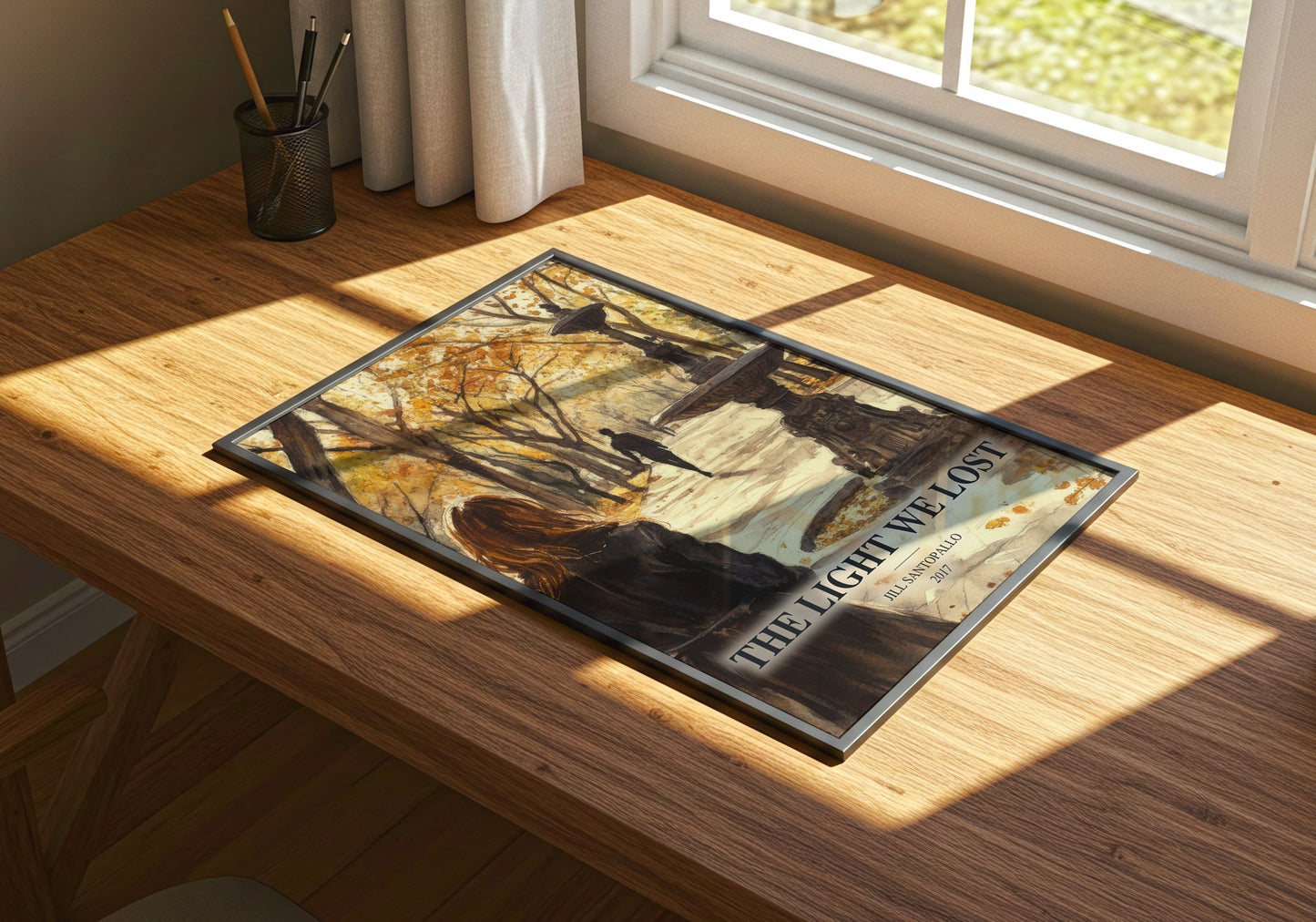 The Light We Lost watercolour book poster framed on wall – contemporary fiction wall art