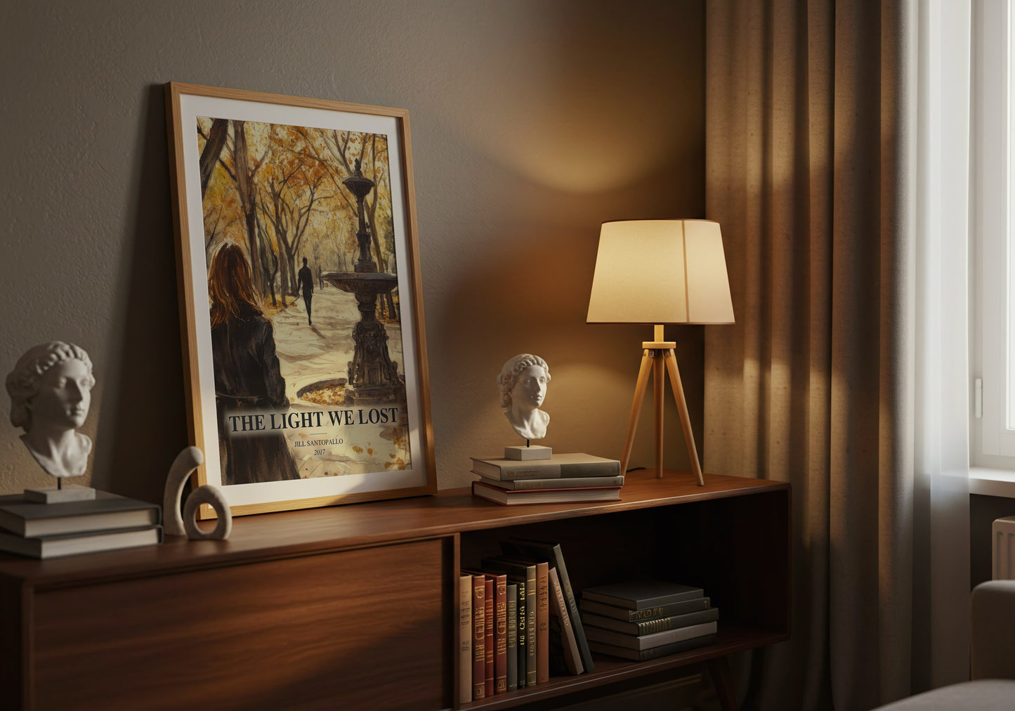 The Light We Lost watercolour print on bookshelf – Jill Santopallo fan gift