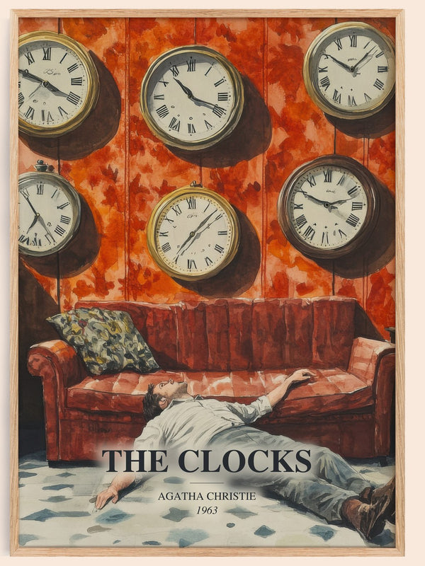 The Clocks watercolour book poster by Agatha Christie – framed literary art print