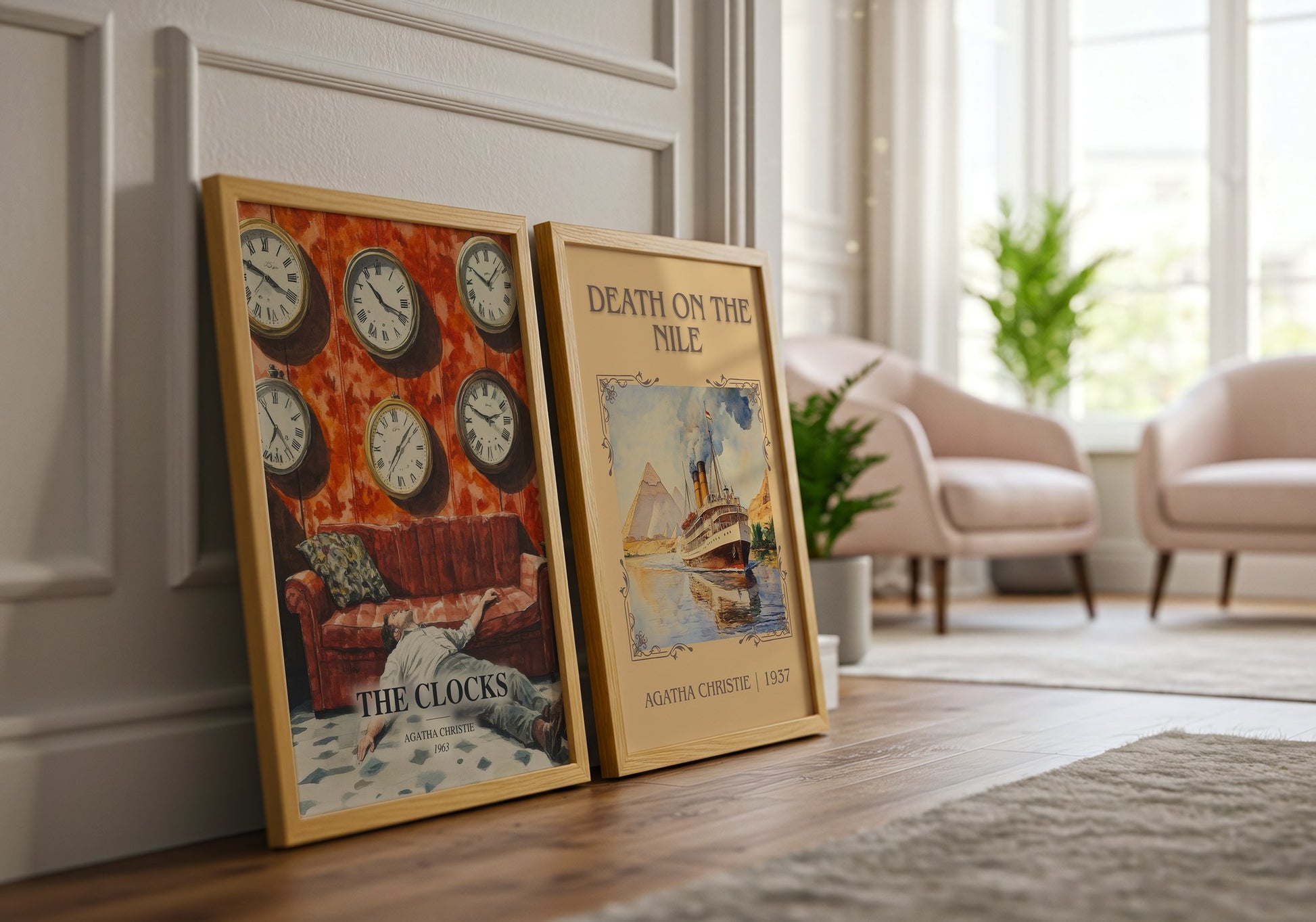 The Clocks watercolour print framed by window – literary home decor