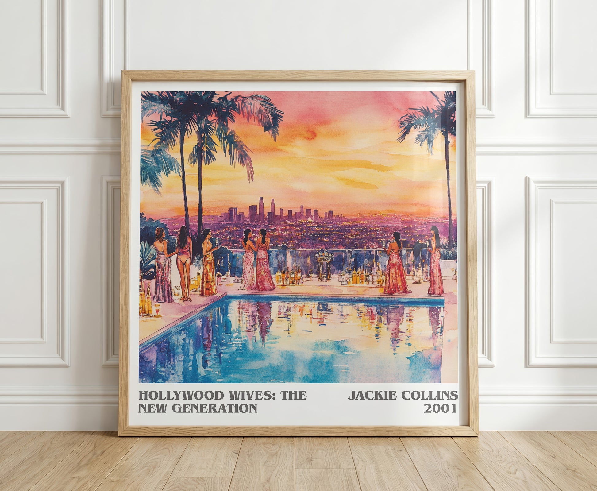 Hollywood Wives: The New Generation literary print in frame leaning in hallway – romance wall art