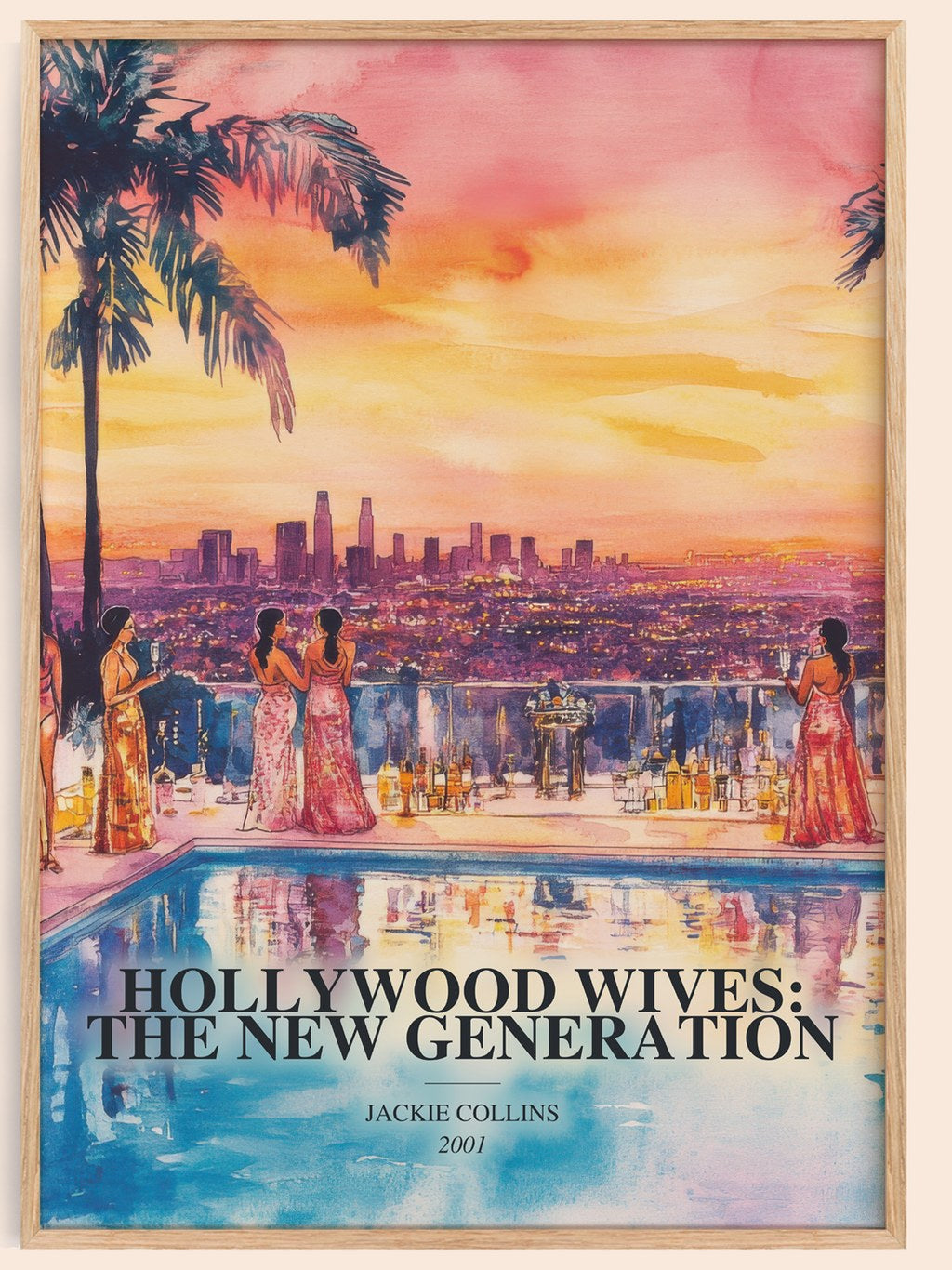 Hollywood Wives: The New Generation watercolour book poster by Jackie Collins – framed literary art print