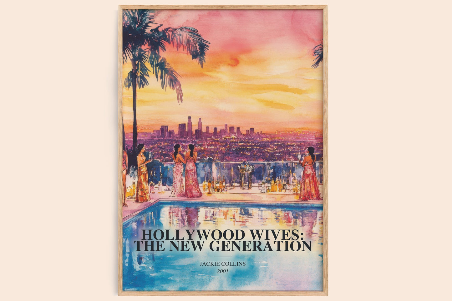 Hollywood Wives: The New Generation watercolour book poster by Jackie Collins – framed literary art print