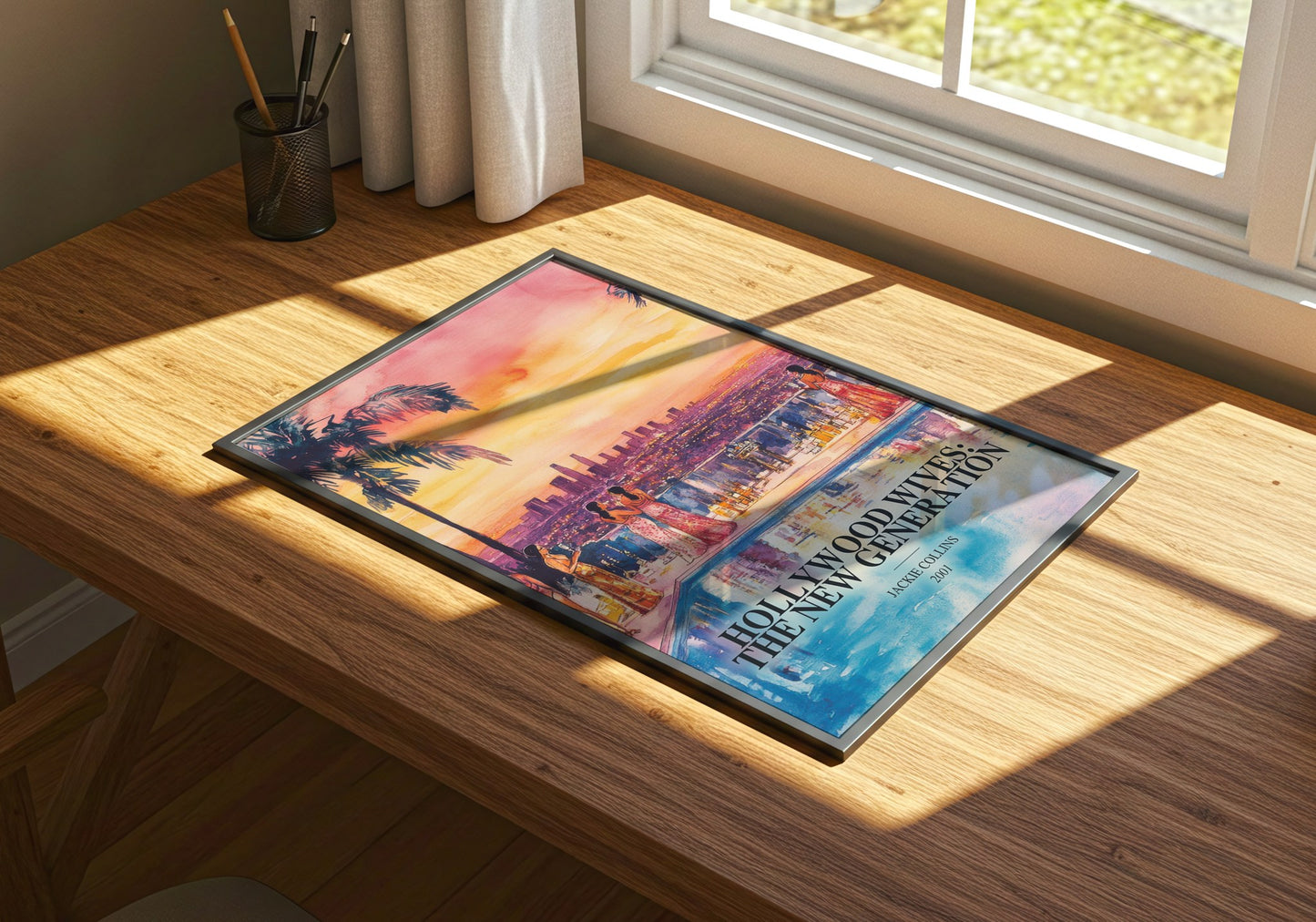 Hollywood Wives: The New Generation watercolour book poster framed on wall – contemporary fiction wall art
