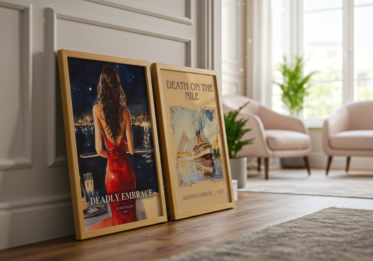 Deadly Embrace watercolour print framed by window – literary home decor