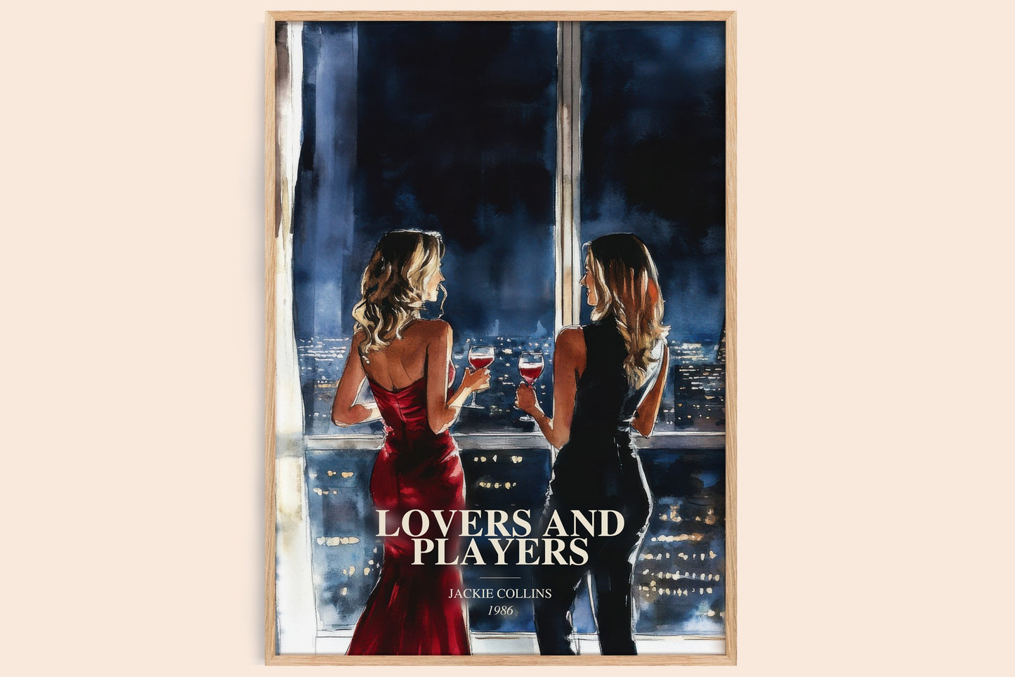 Lovers And Players watercolour book poster by Jackie Collins – framed literary art print