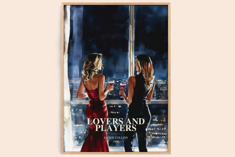 Lovers And Players watercolour book poster by Jackie Collins – framed literary art print