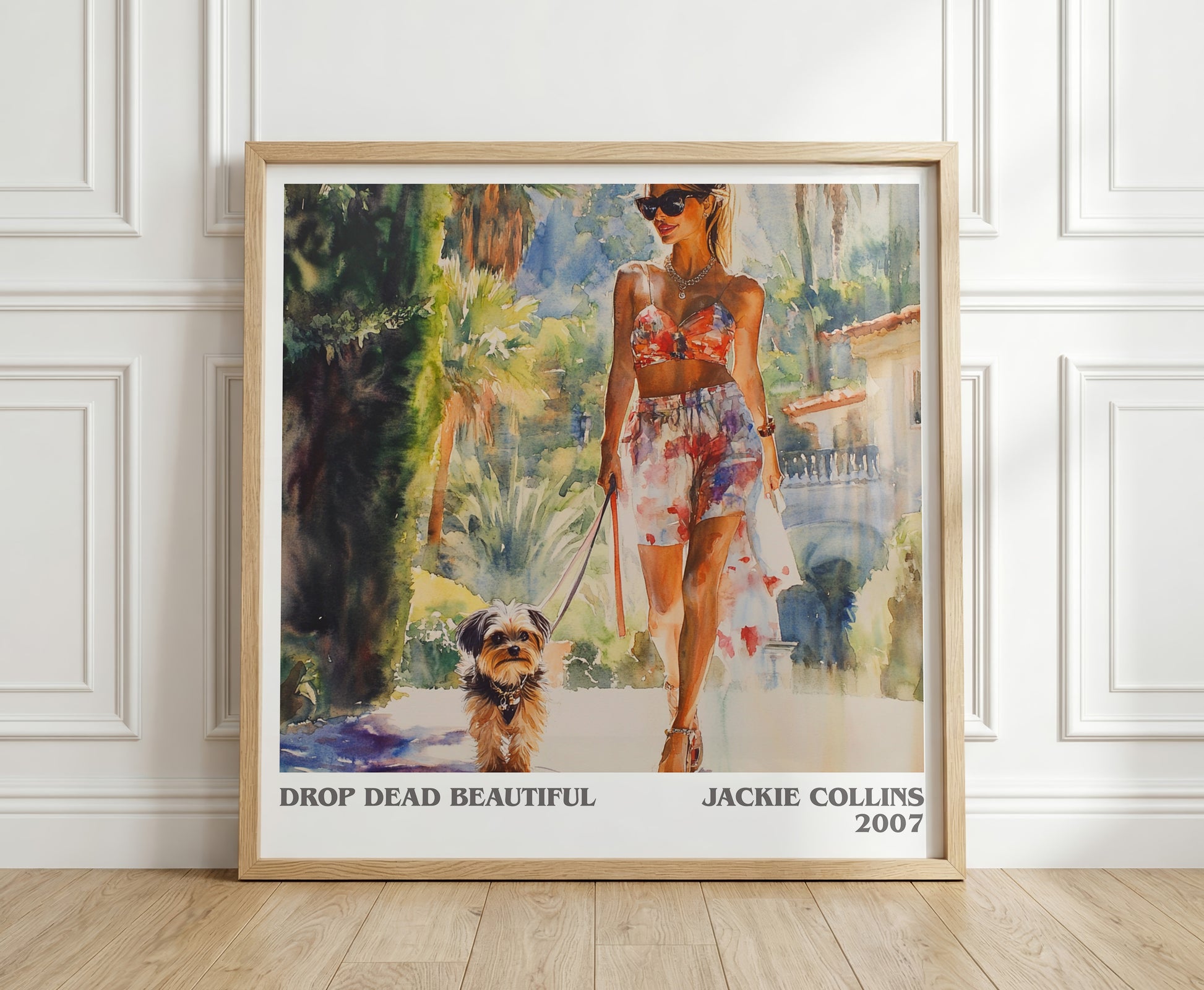 Drop Dead Beautiful literary print in frame leaning in hallway – romance wall art