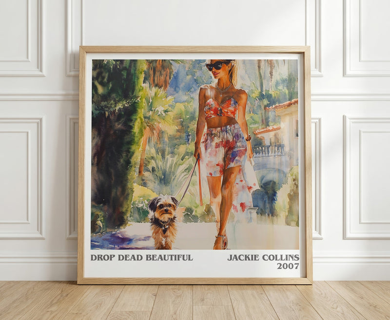 Drop Dead Beautiful literary print in frame leaning in hallway – romance wall art