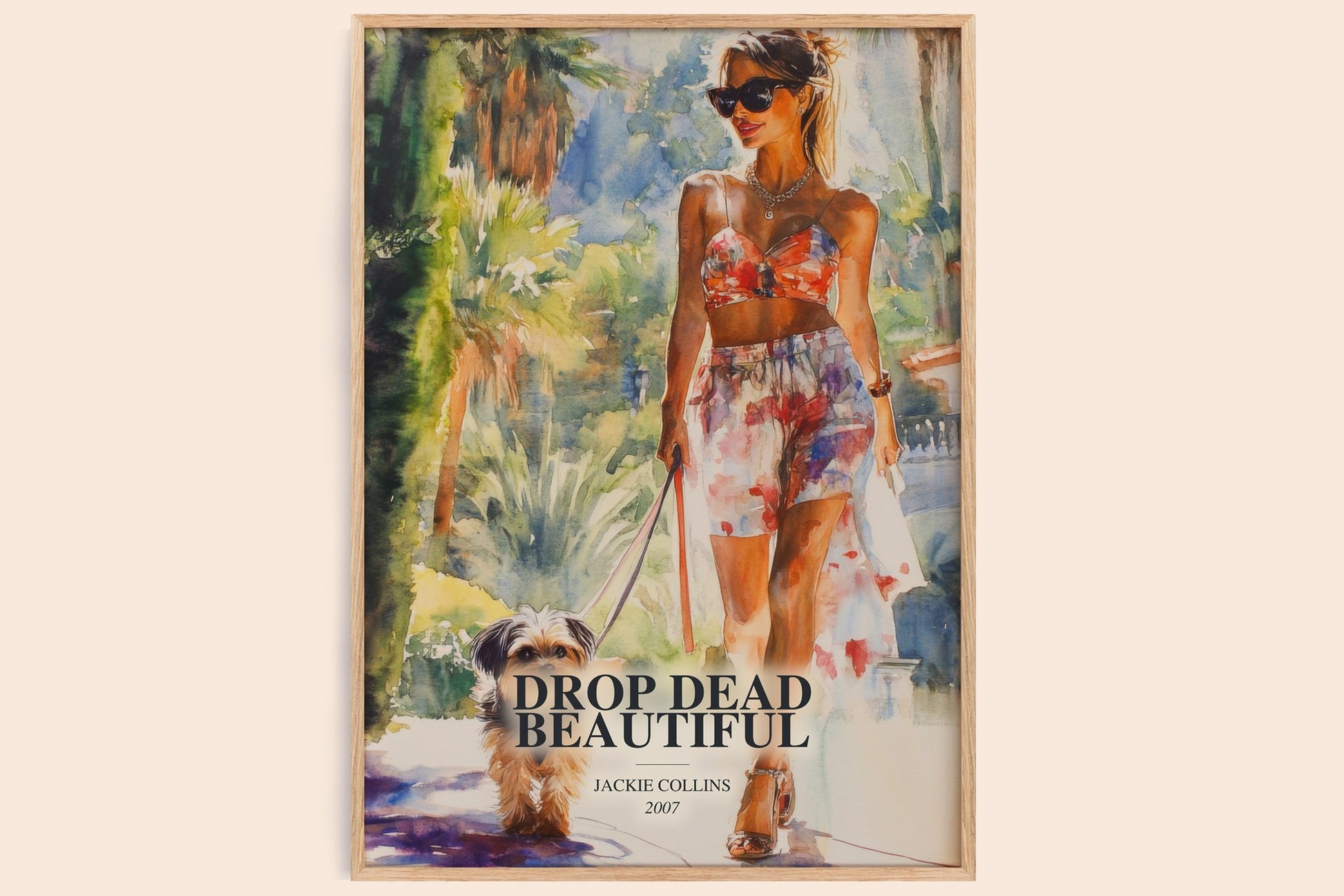 Drop Dead Beautiful watercolour book poster by Jackie Collins – framed literary art print