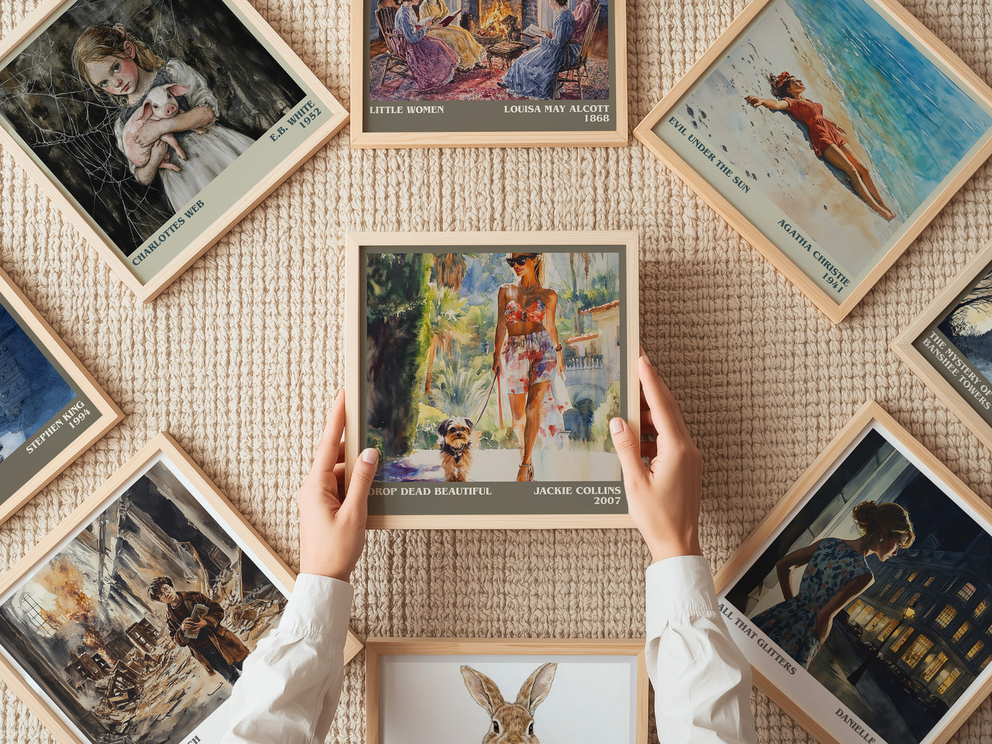 Drop Dead Beautiful literary print on bookshelf – Jackie Collins fan gift