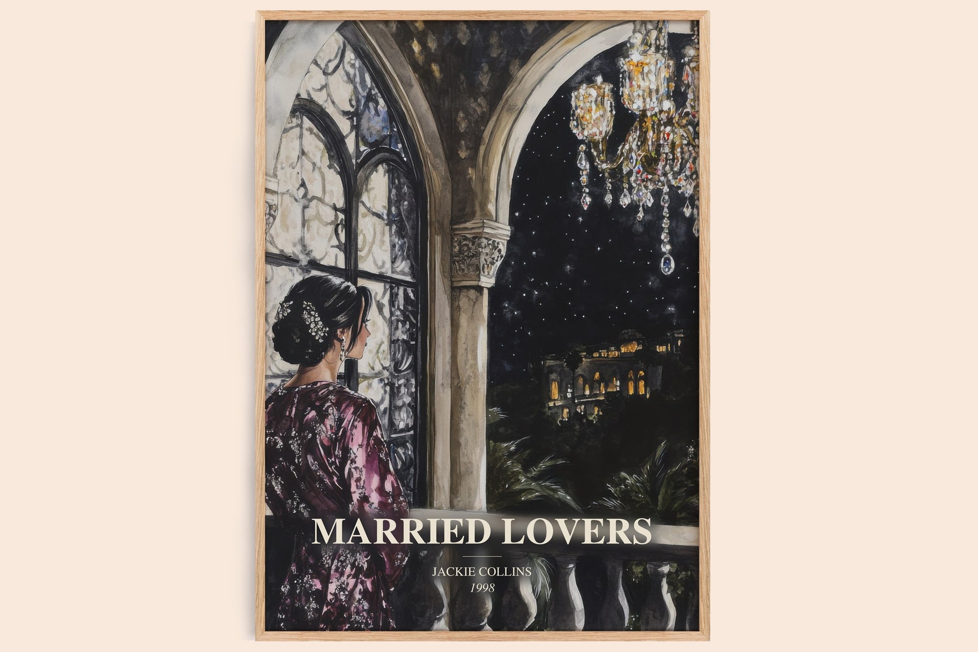 Married Lovers watercolour book poster by Jackie Collins – framed literary art print
