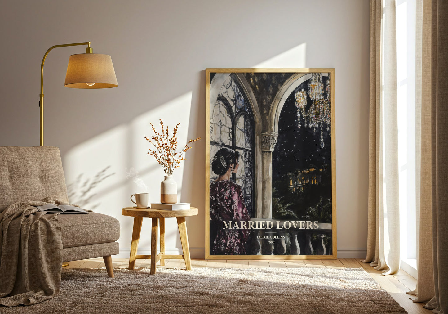 Married Lovers watercolour print in frame leaning in hallway – contemporary fiction wall art