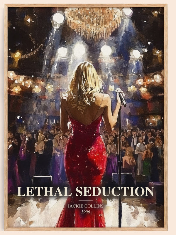Lethal Seduction watercolour book poster by Jackie Collins – framed literary art print