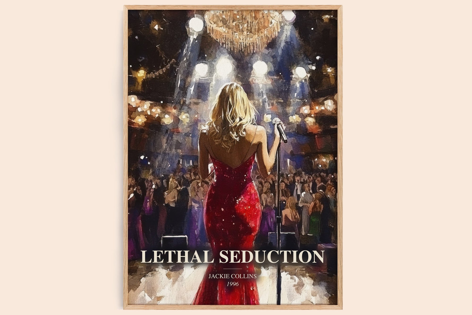 Lethal Seduction watercolour book poster by Jackie Collins – framed literary art print