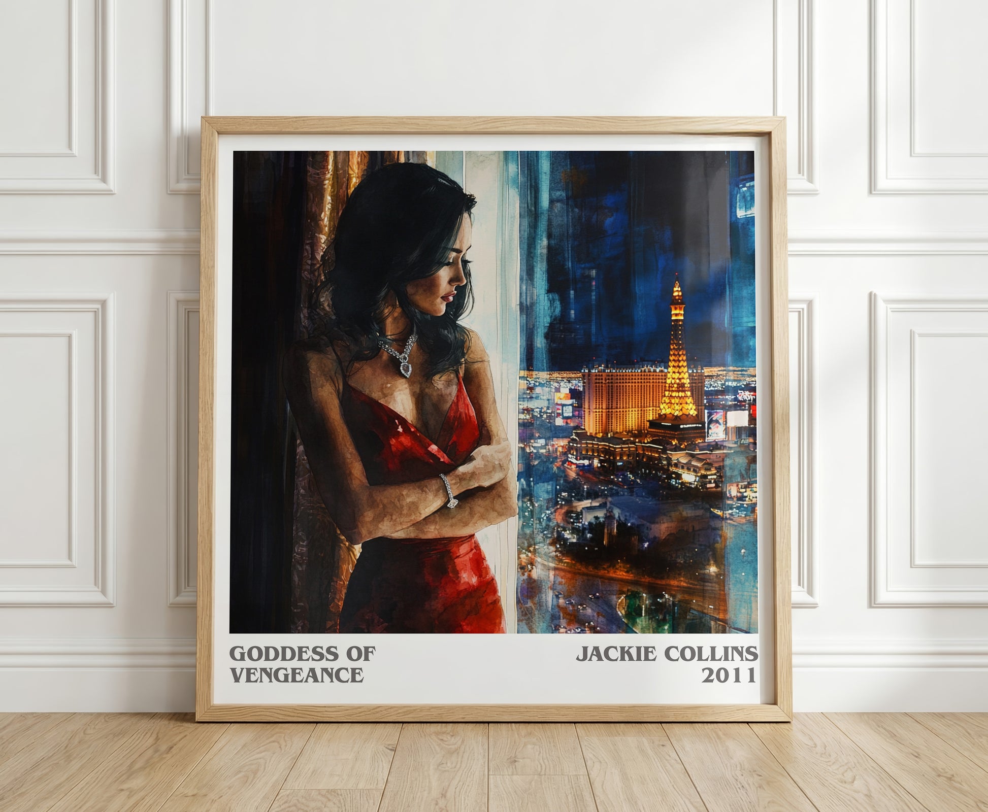 Goddess of Vengeance literary print in frame leaning in hallway – romance wall art