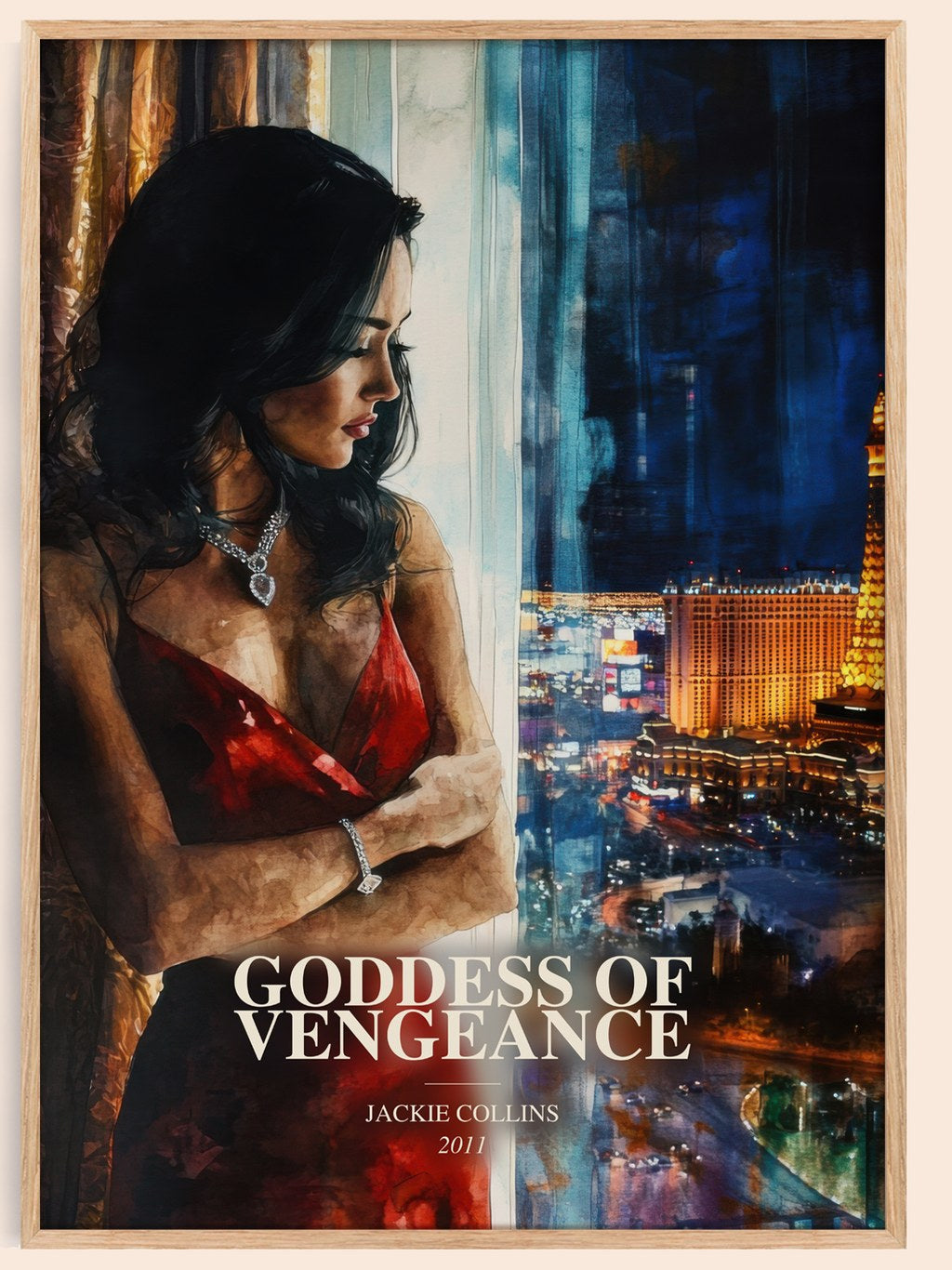 Goddess Of Vengeance watercolour book poster by Jackie Collins – framed literary art print