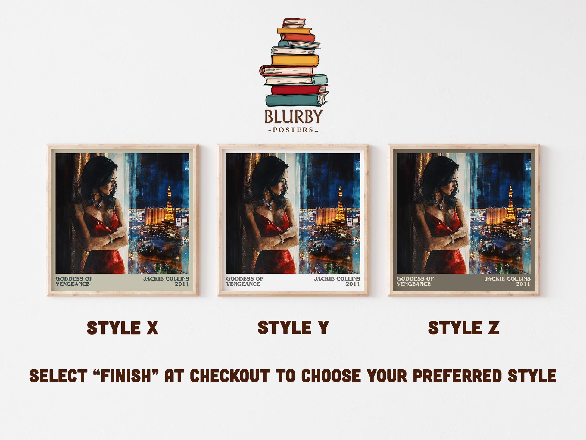 Goddess of Vengeance literary art print colour and style options – Jackie Collins book art