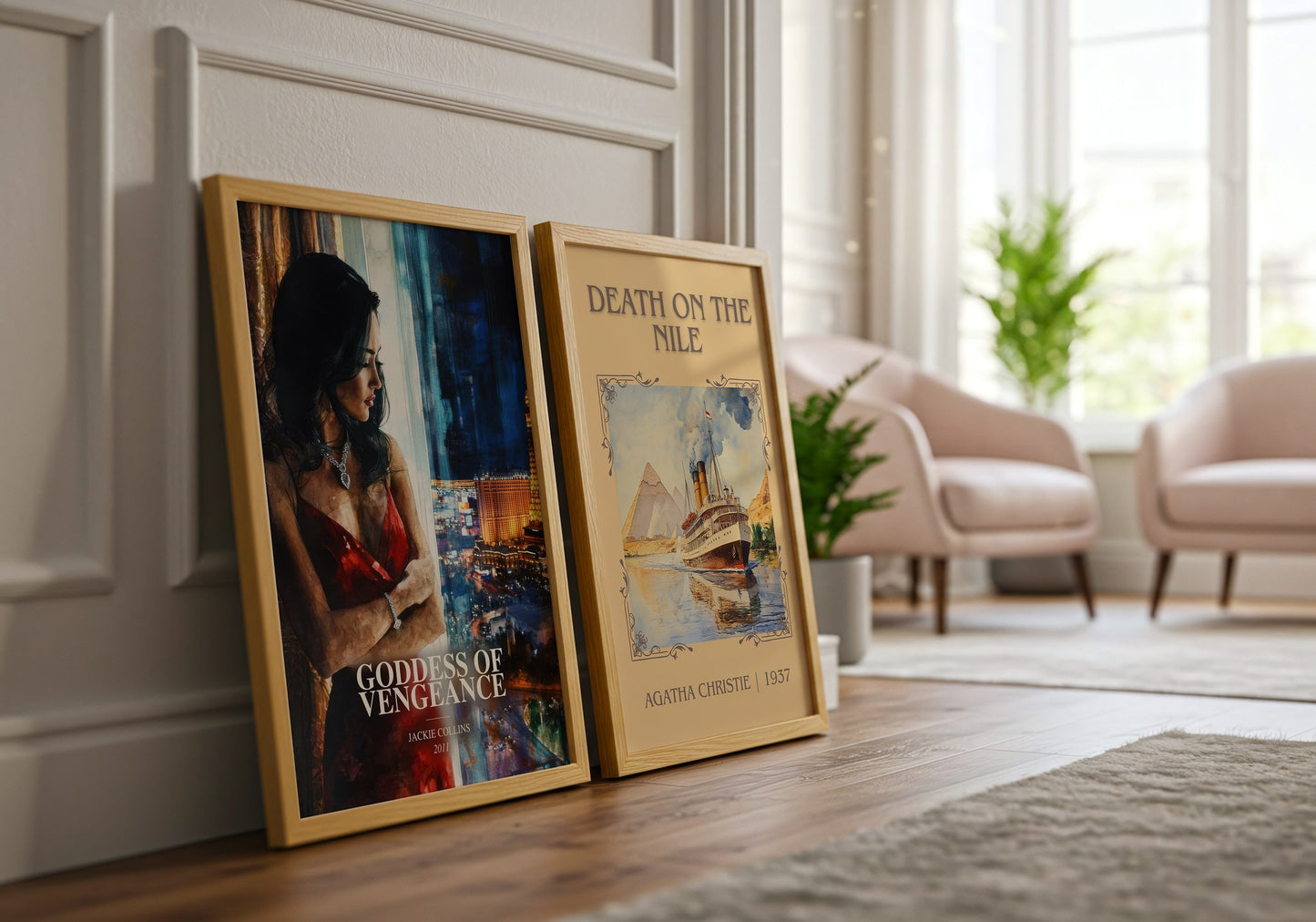 Goddess Of Vengeance watercolour print framed by window – literary home decor