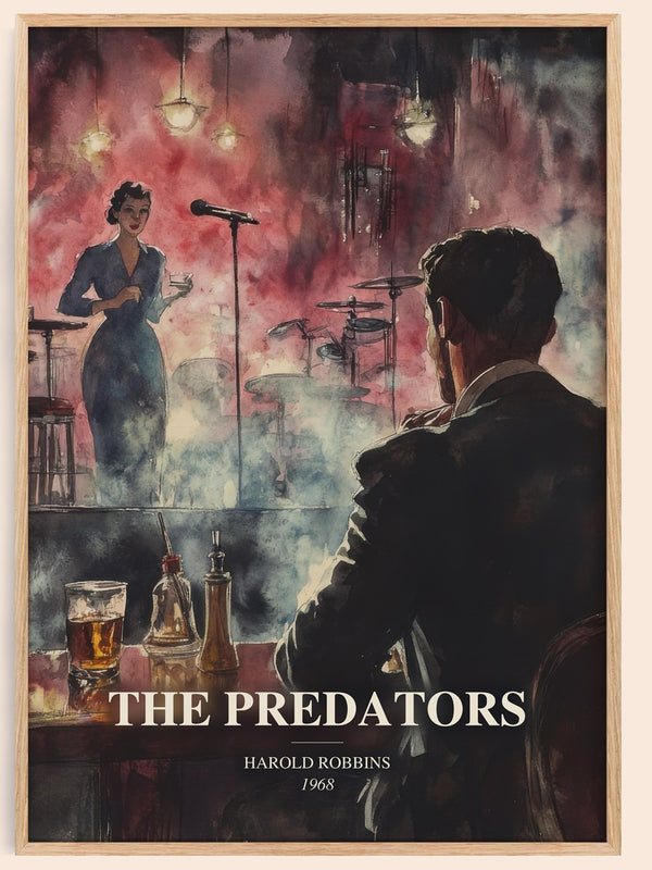 The Predators watercolour book poster by Harold Robbins – framed literary art print