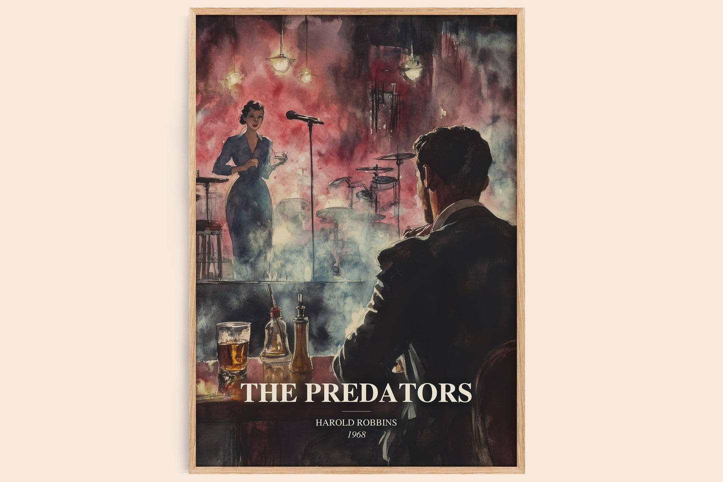 The Predators watercolour book poster by Harold Robbins – framed literary art print