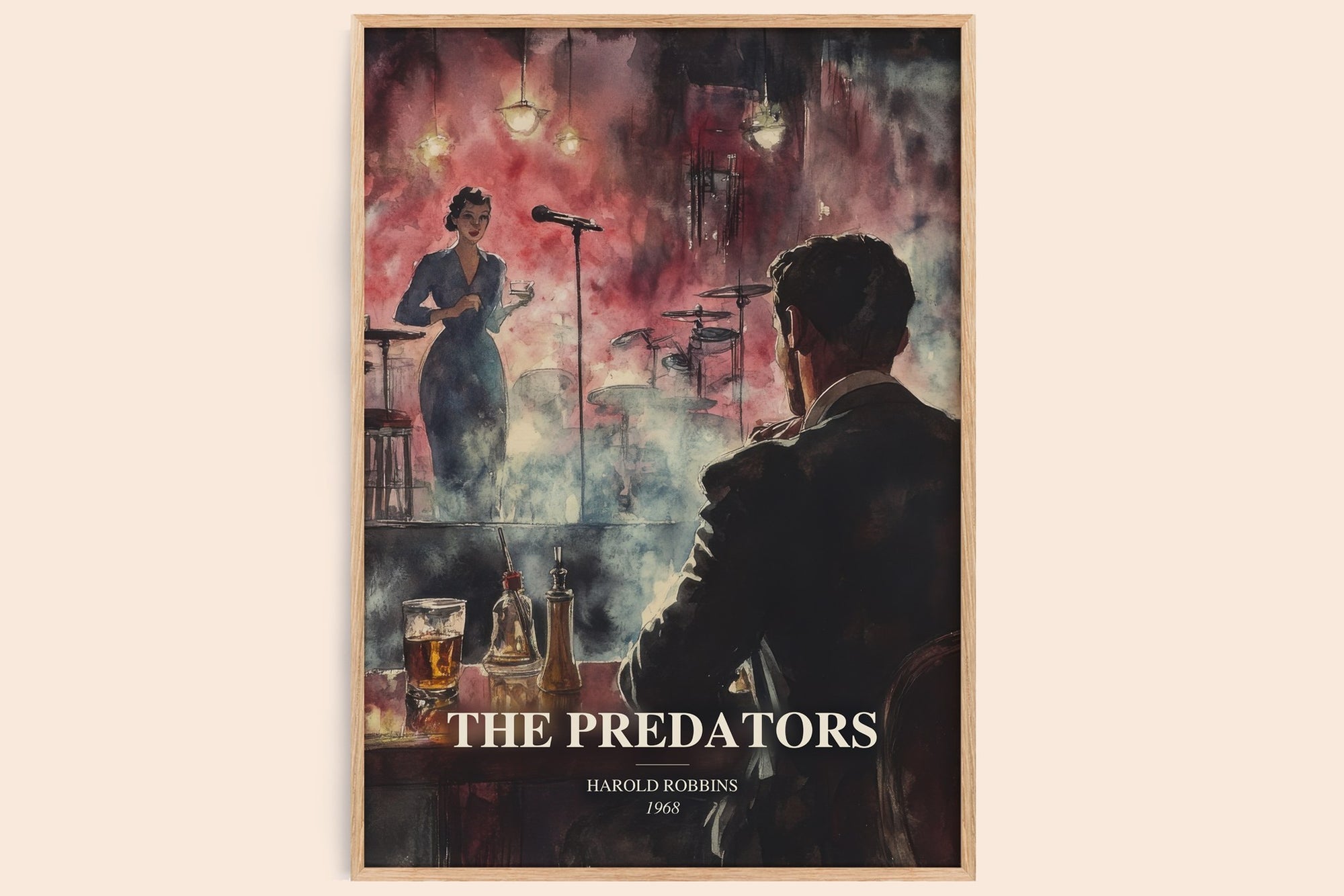 The Predators watercolour book poster by Harold Robbins – framed literary art print