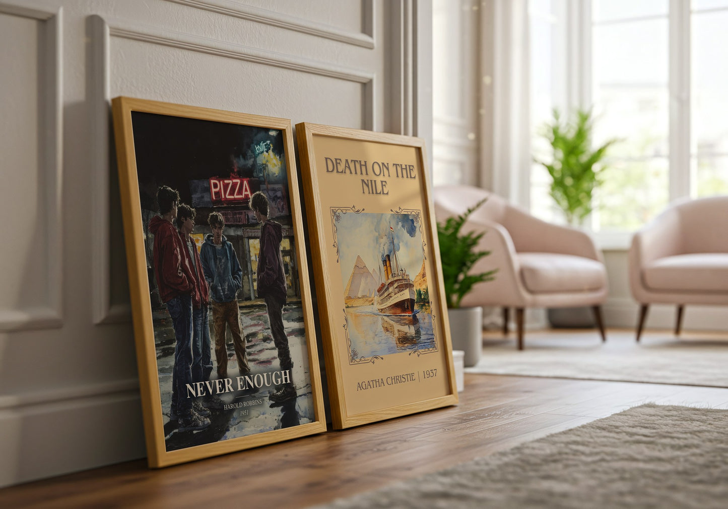 Never Enough watercolour print framed by window – literary home decor