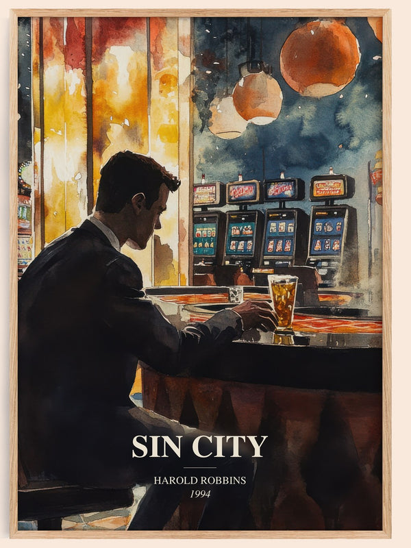 Sin City watercolour book poster by Harold Robbins – framed literary art print