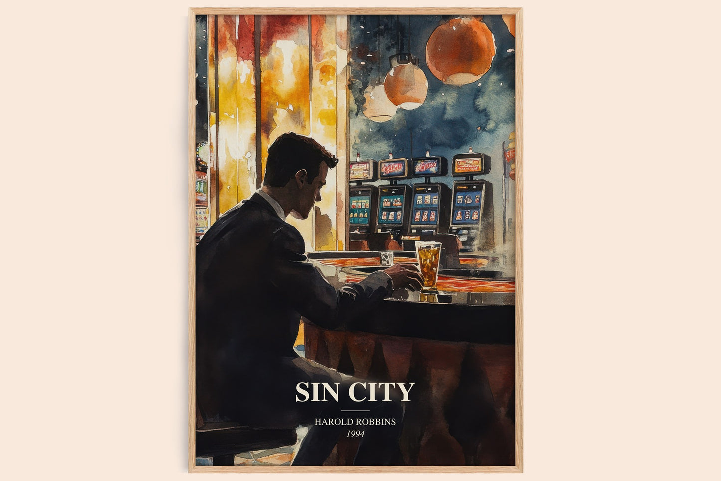 Sin City watercolour book poster by Harold Robbins – framed literary art print