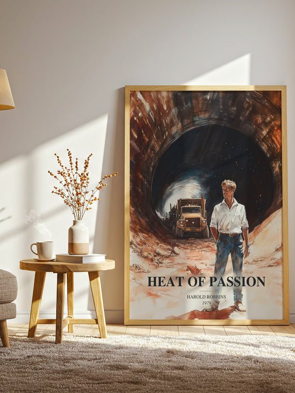 Heat Of Passion watercolour print in frame leaning in hallway – thriller wall art