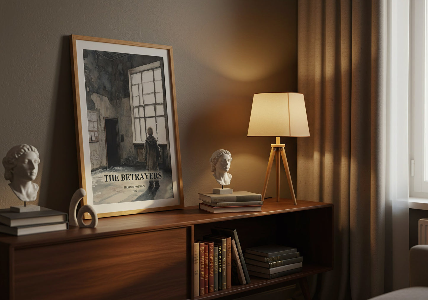 The Betrayers watercolour print on bookshelf – Harold Robbins fan gift